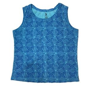 Studioworks blue turquoise beachy ocean print tank sleeveless top cotton medium